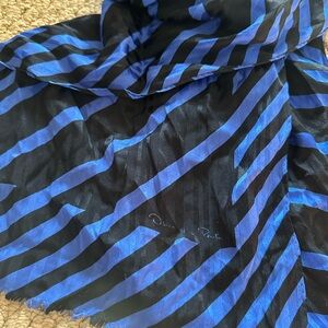 Blue and Black Oscar De La Renta Striped Scarf